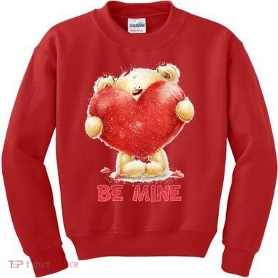 Cute Teddy Bear Holding Heart Be Mine Valentine's Day Kids Sweatshirt