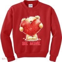 Cute Teddy Bear Holding Heart Be Mine Valentine's Day Kids Sweatshirt thumb 0