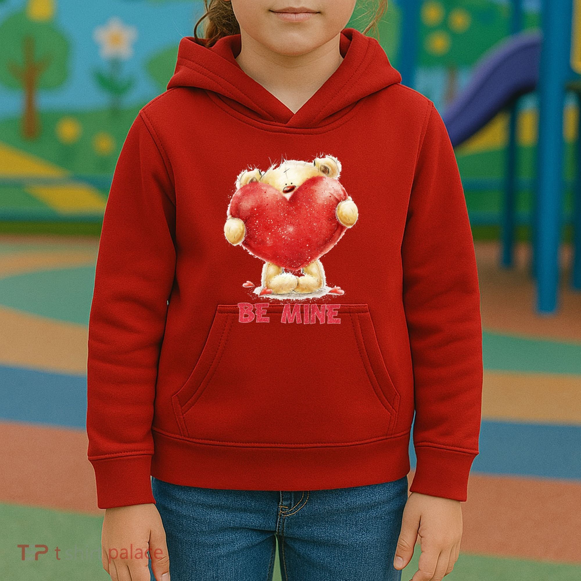 Cute Teddy Bear Holding Heart Be Mine Valentine's Day Kids Hoodie