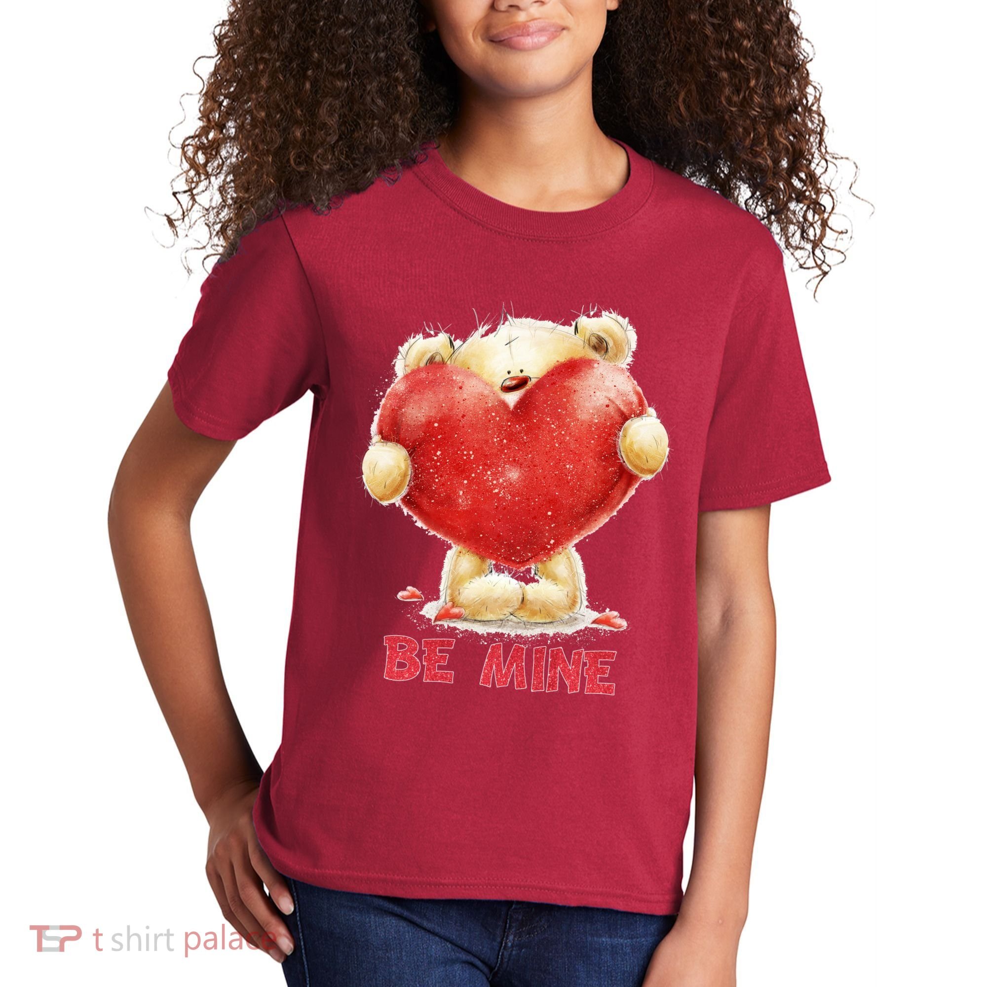 Cute Teddy Bear Holding Heart Be Mine Valentine's Day Kids T-Shirt