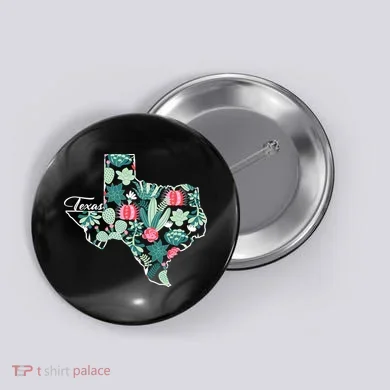 Cute Texas Cactus And Flowers Button