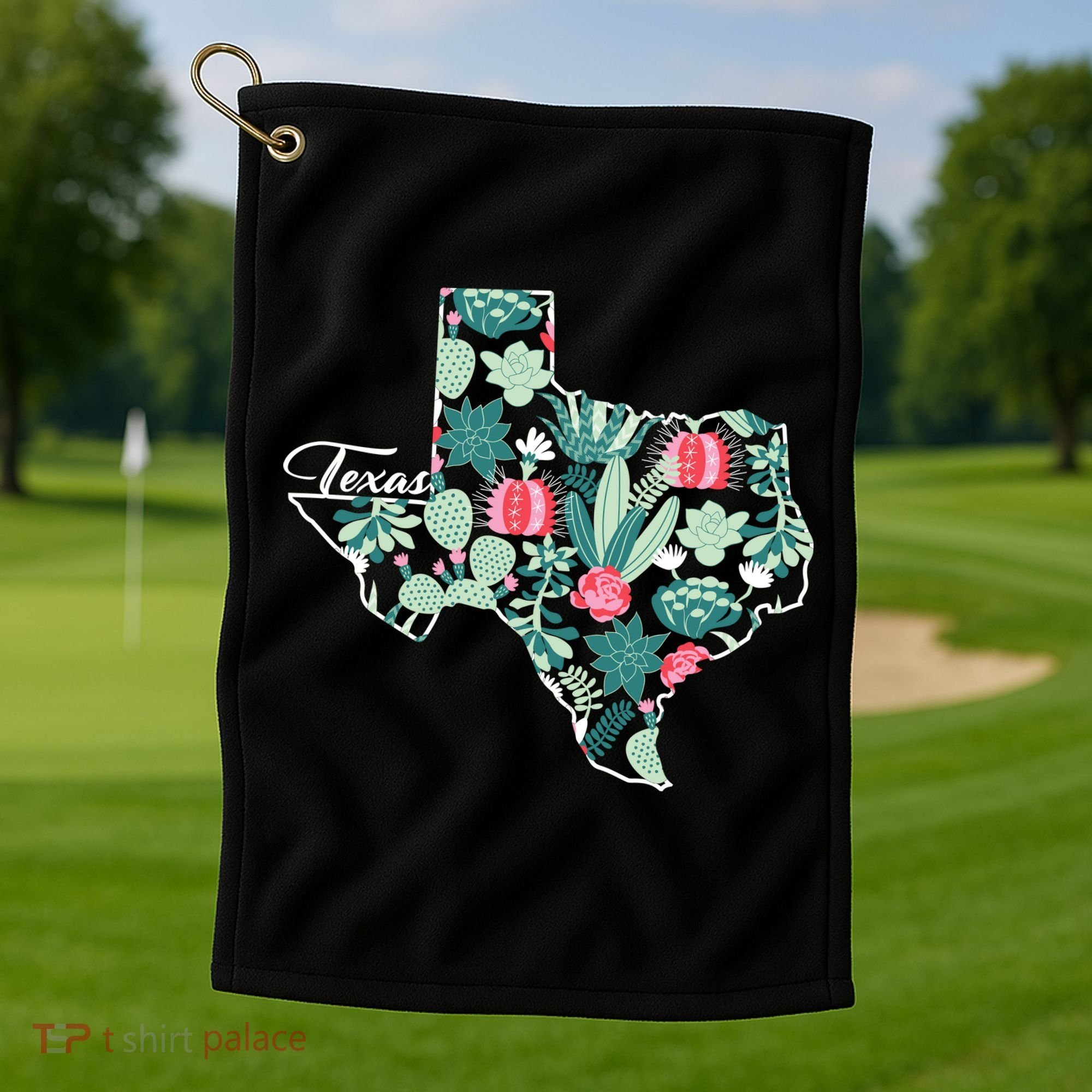 Cute Texas Cactus And Flowers Golf Towel