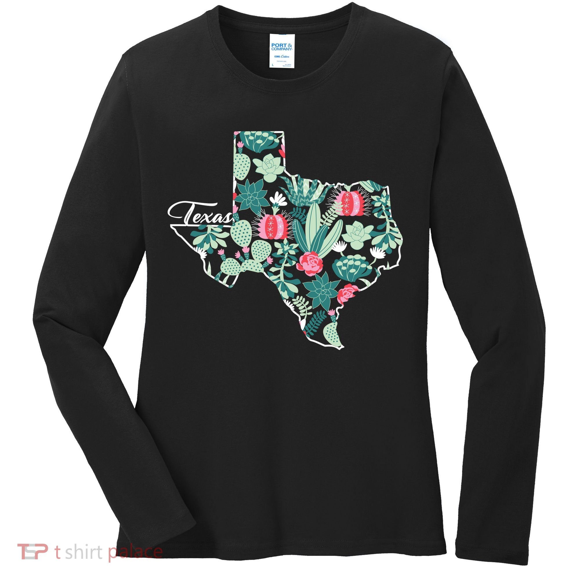 Cute Texas Cactus And Flowers Women's Long Sleeve Shirt