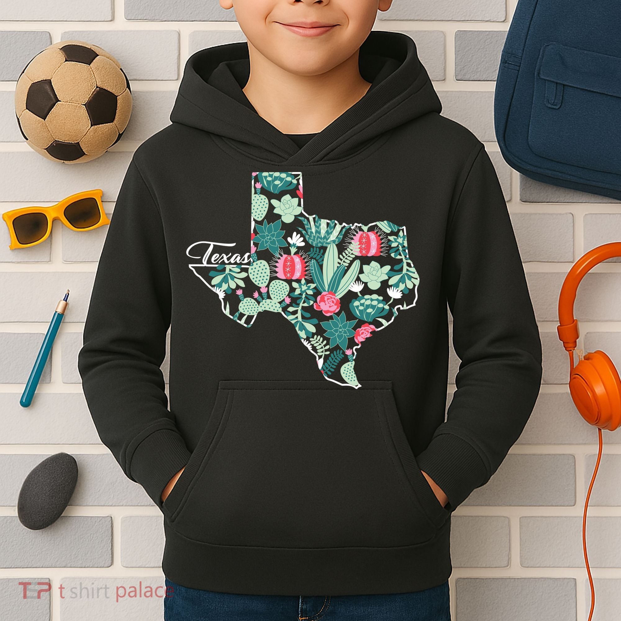 Cute Texas Cactus And Flowers Kids Hoodie