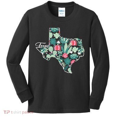 Cute Texas Cactus And Flowers Kids Long Sleeve Shirt