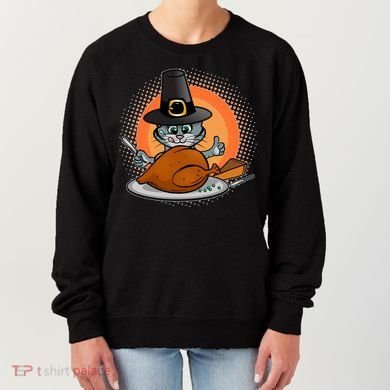 Cute Thanksgiving Happy Kitty Turkey Dinner Women's Sweatshirt