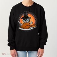 Cute Thanksgiving Happy Kitty Turkey Dinner Women's Sweatshirt thumb 0