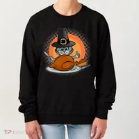 Cute Thanksgiving Happy Kitty Turkey Dinner Women's Sweatshirt thumb 0