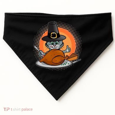 Cute Thanksgiving Happy Kitty Turkey Dinner USA-Made Doggie Bandana
