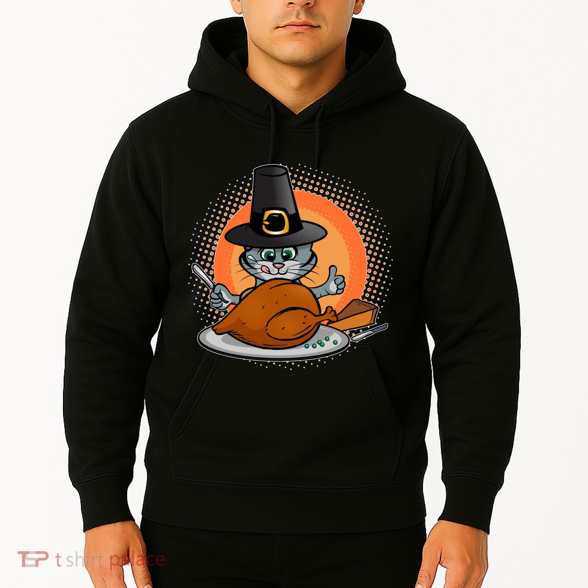 Cute Thanksgiving Happy Kitty Turkey Dinner Hoodie