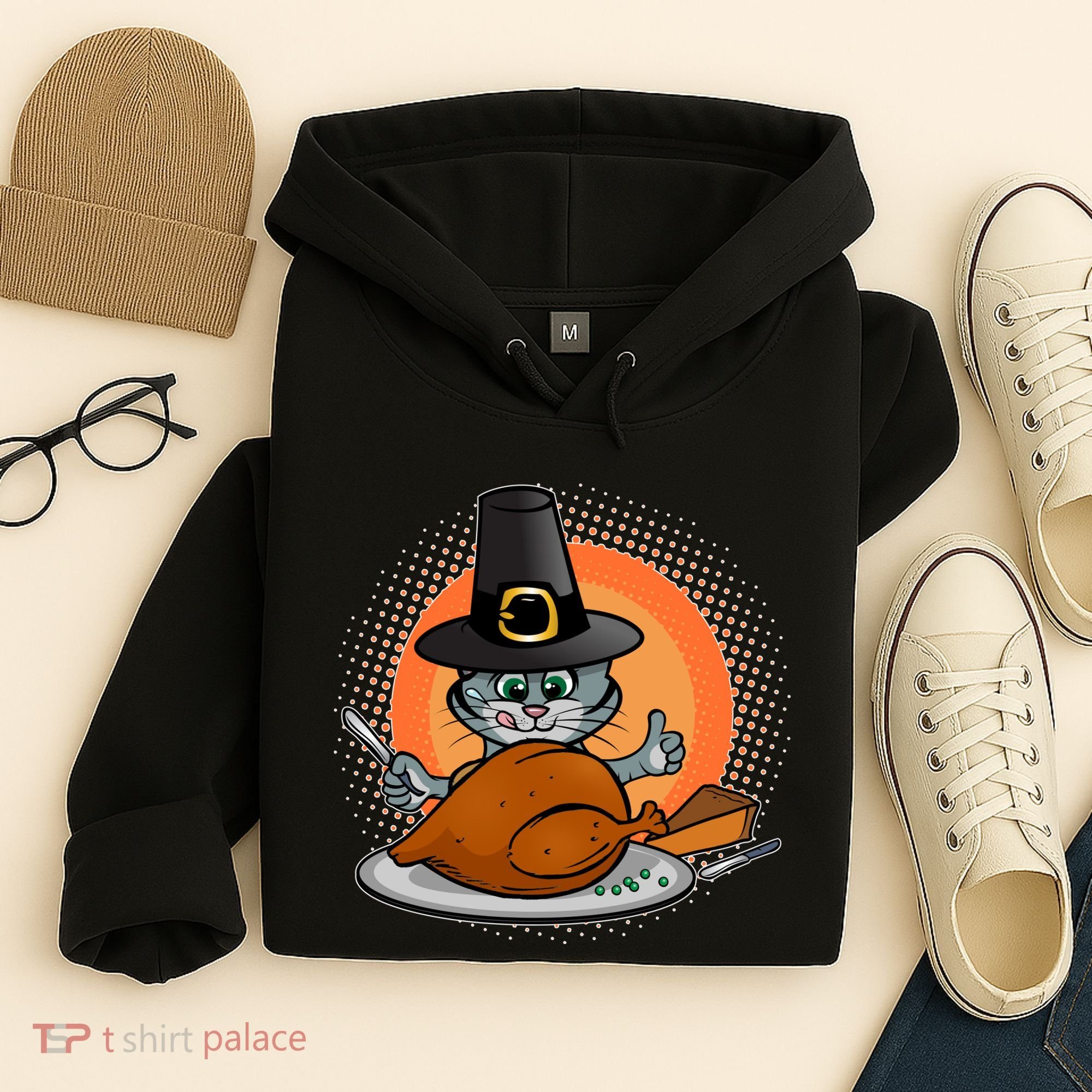 Cute Thanksgiving Happy Kitty Turkey Dinner Hoodie