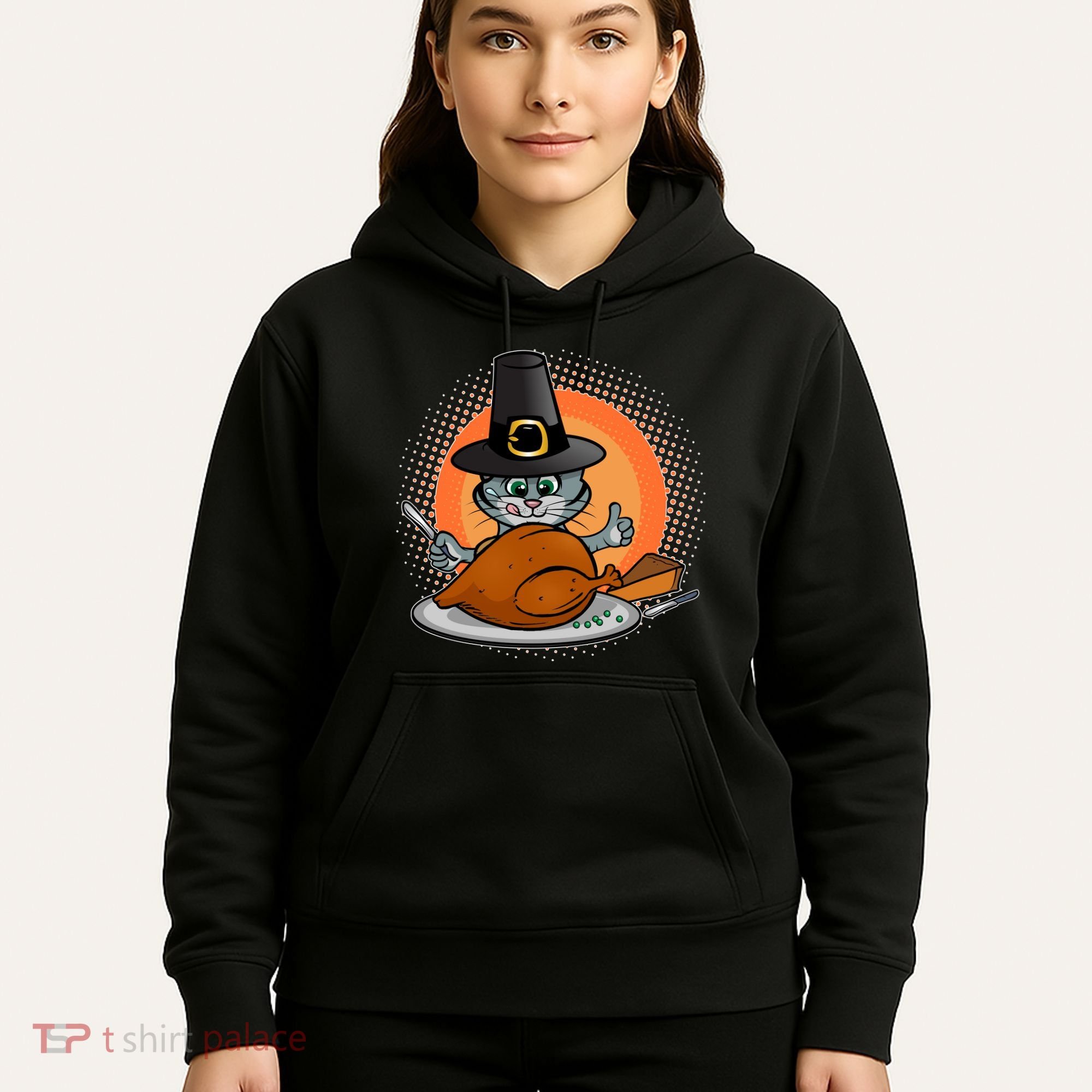 Cute Thanksgiving Happy Kitty Turkey Dinner Hoodie