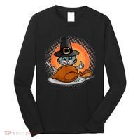Cute Thanksgiving Happy Kitty Turkey Dinner Long Sleeve Shirt thumb 0