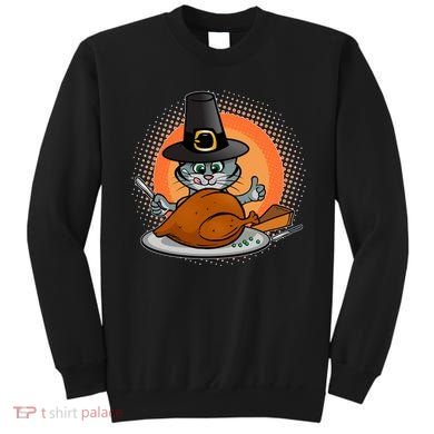Cute Thanksgiving Happy Kitty Turkey Dinner Sweatshirt