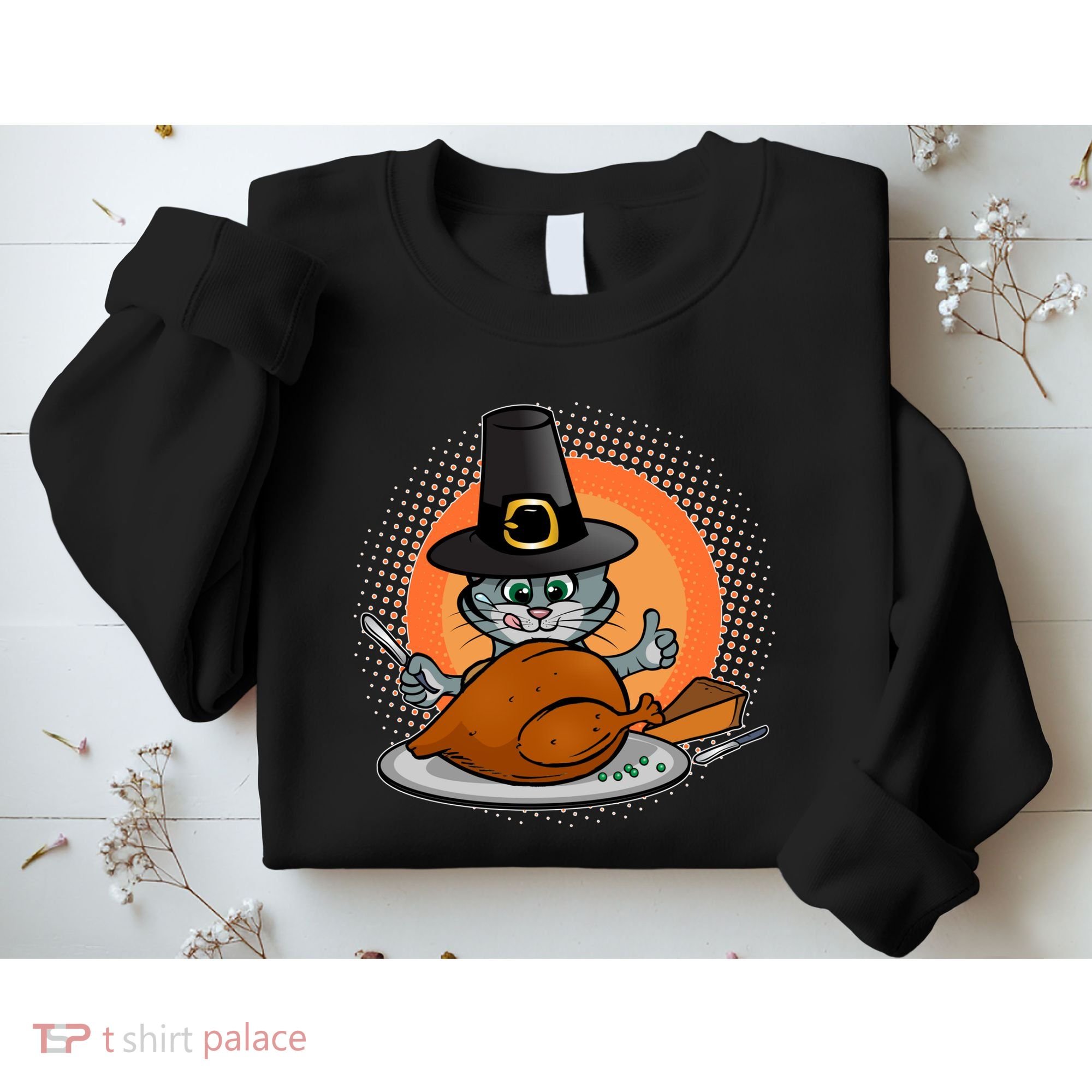 Cute Thanksgiving Happy Kitty Turkey Dinner Sweatshirt
