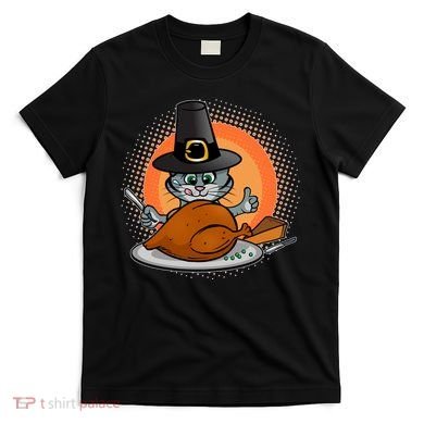 Cute Thanksgiving Happy Kitty Turkey Dinner T-Shirt
