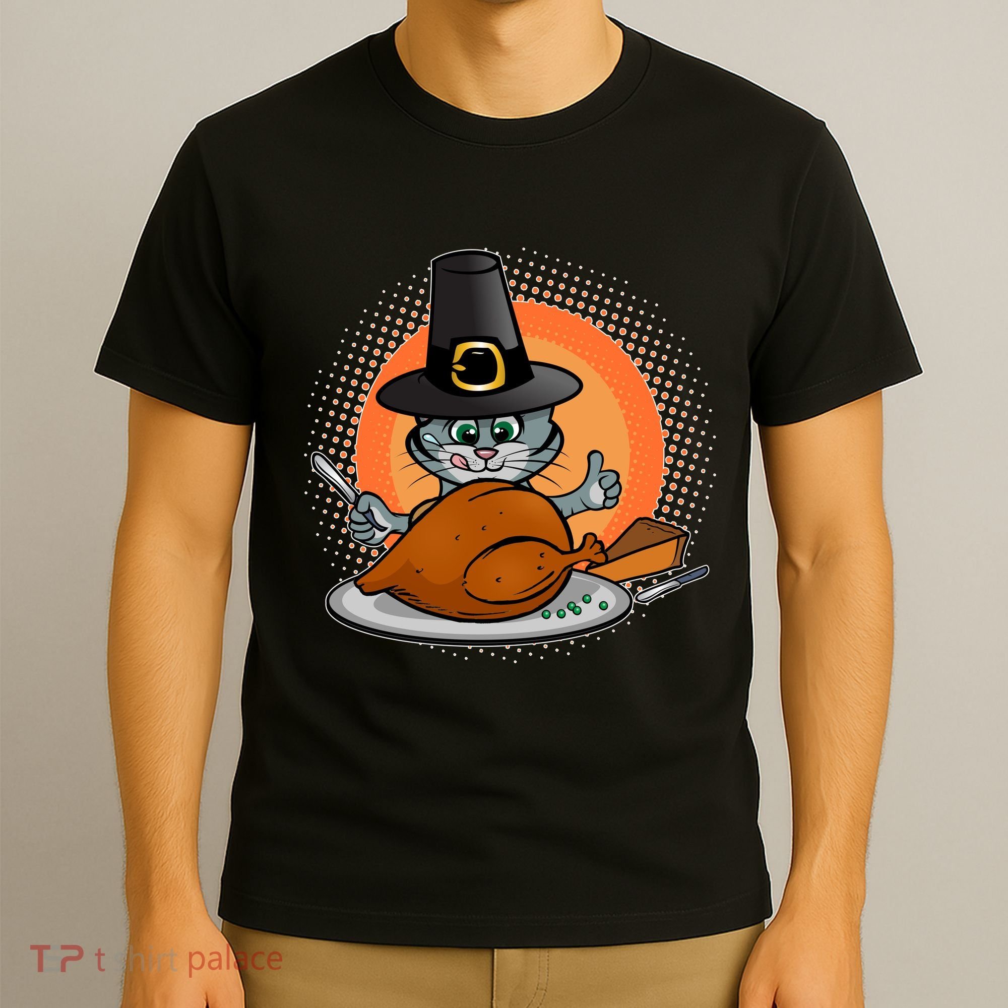 Cute Thanksgiving Happy Kitty Turkey Dinner T-Shirt