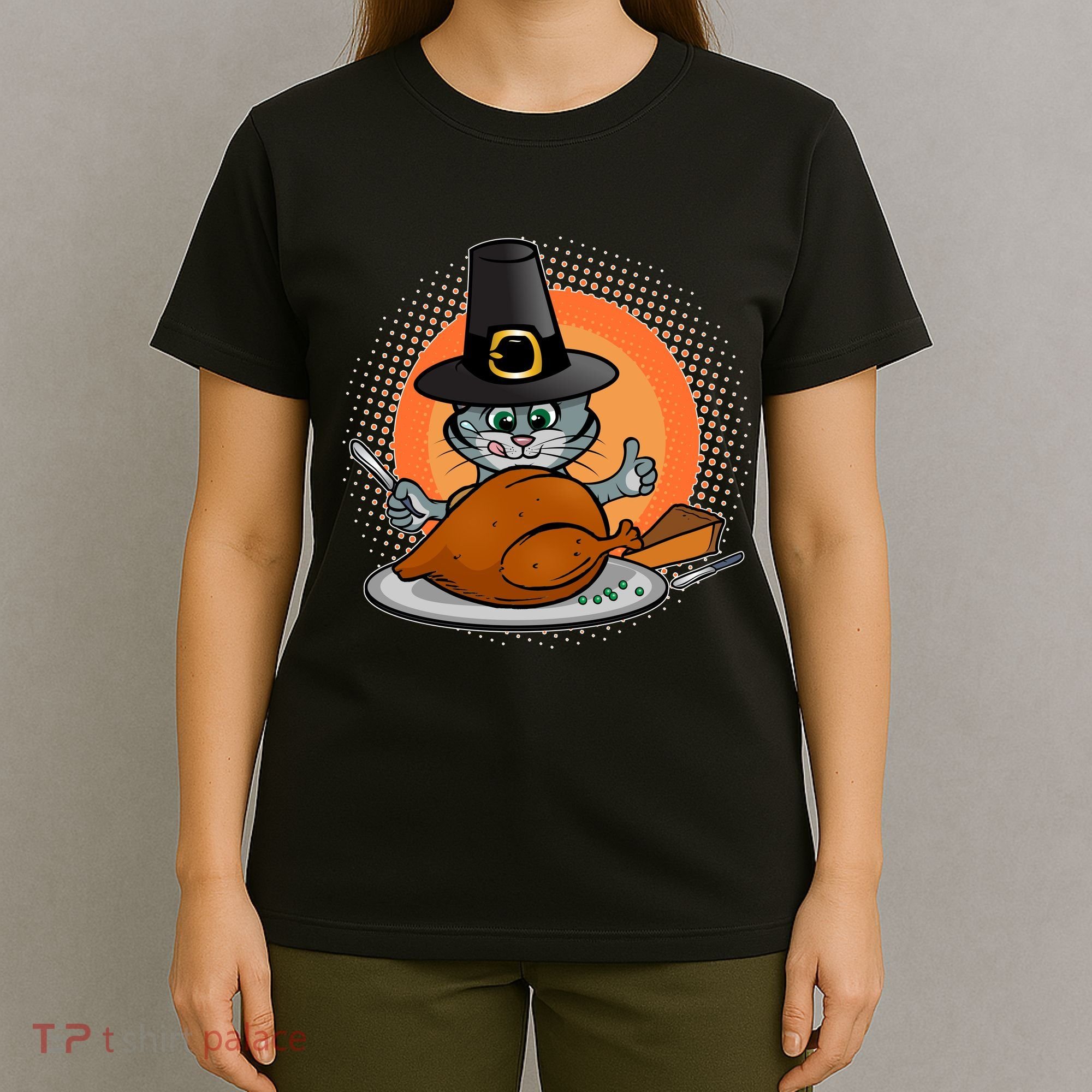 Cute Thanksgiving Happy Kitty Turkey Dinner T-Shirt