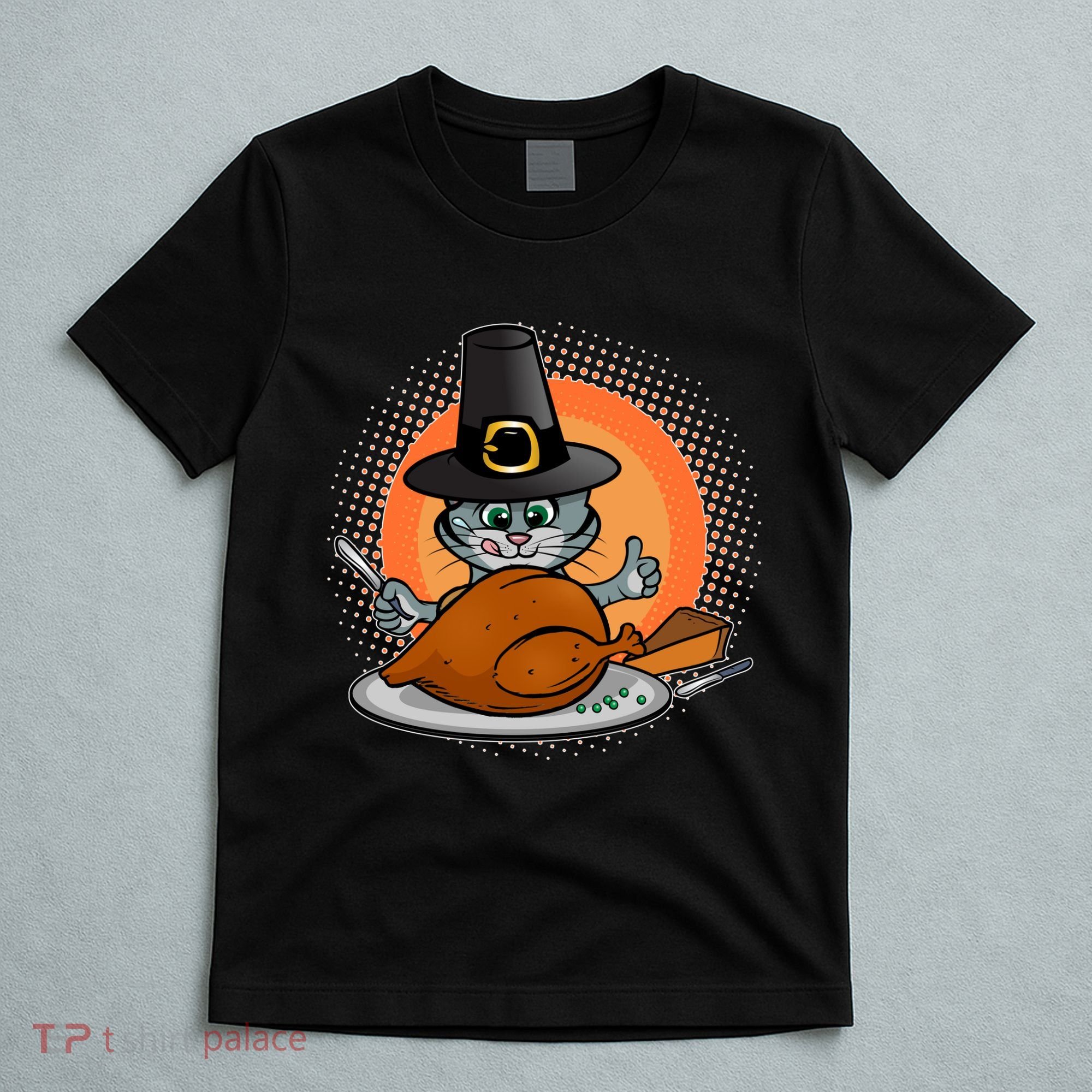 Cute Thanksgiving Happy Kitty Turkey Dinner T-Shirt