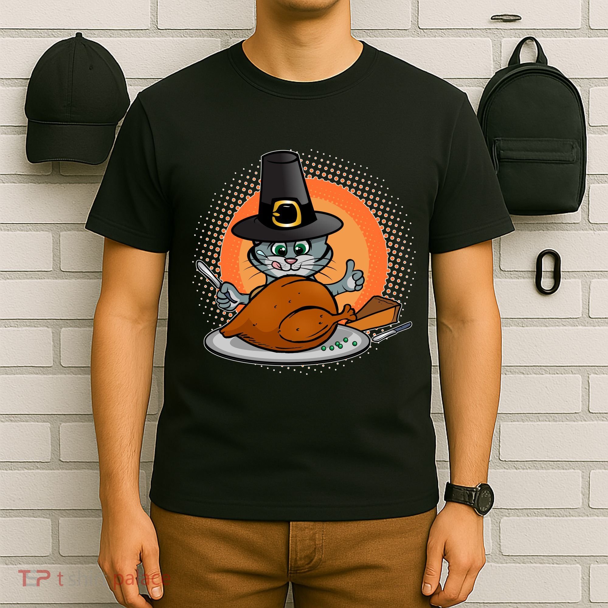 Cute Thanksgiving Happy Kitty Turkey Dinner T-Shirt