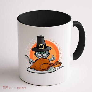 Cute Thanksgiving Happy Kitty Turkey Dinner Coffee Mug back