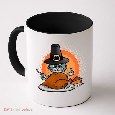 Cute Thanksgiving Happy Kitty Turkey Dinner Coffee Mug