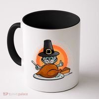Cute Thanksgiving Happy Kitty Turkey Dinner Coffee Mug thumb 0