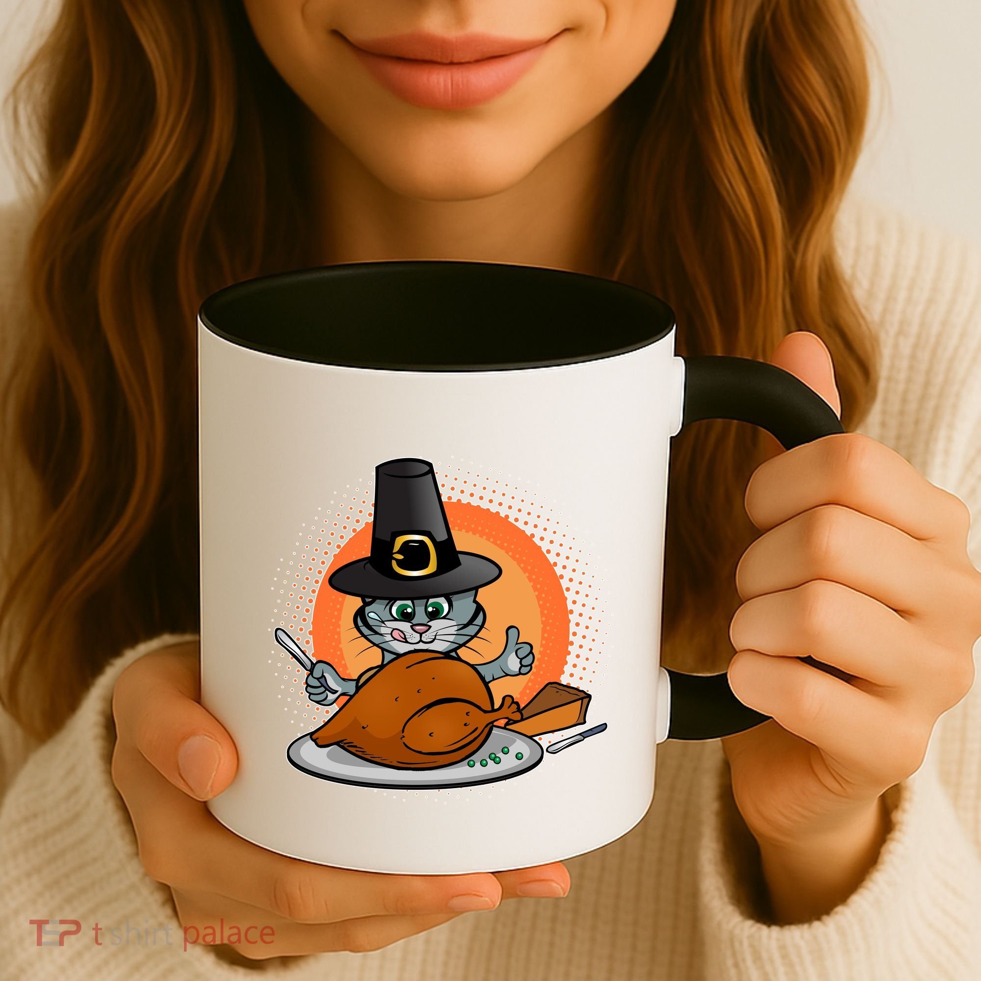 Cute Thanksgiving Happy Kitty Turkey Dinner Coffee Mug