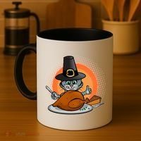 Cute Thanksgiving Happy Kitty Turkey Dinner Coffee Mug thumb 4