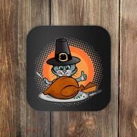 Cute Thanksgiving Happy Kitty Turkey Dinner Coaster thumb 0