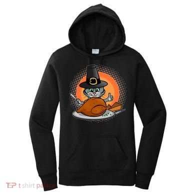 Cute Thanksgiving Happy Kitty Turkey Dinner Women's Hoodie