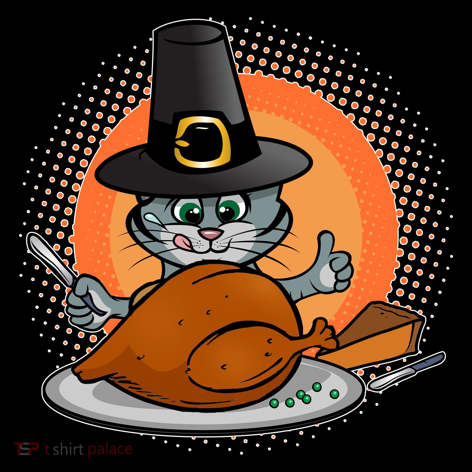 Cute Thanksgiving Happy Kitty Turkey Dinner Women's Hoodie