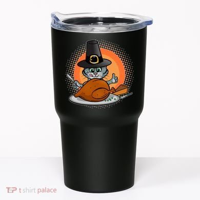 Cute Thanksgiving Happy Kitty Turkey Dinner Tumbler