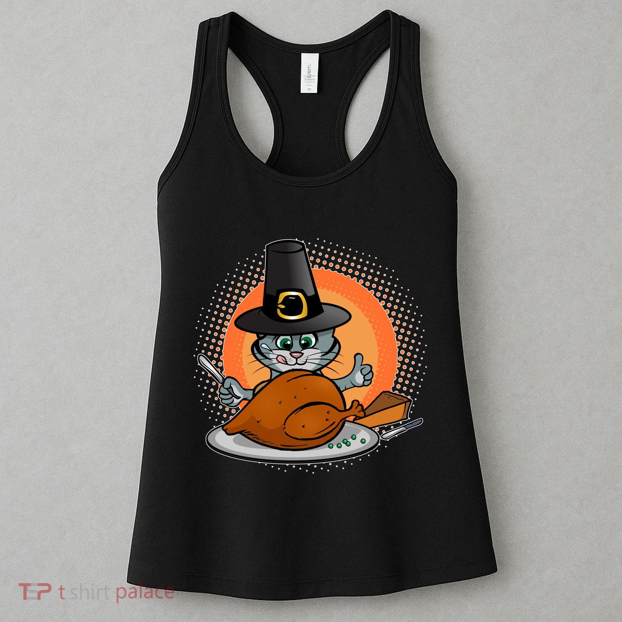 Cute Thanksgiving Happy Kitty Turkey Dinner Women's Tank Top