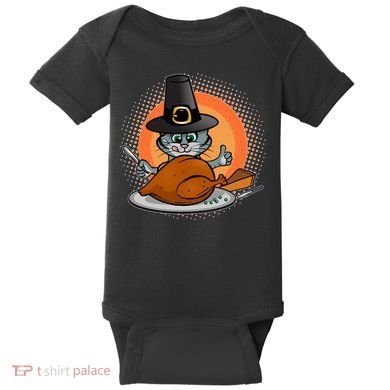 Cute Thanksgiving Happy Kitty Turkey Dinner Baby Bodysuit