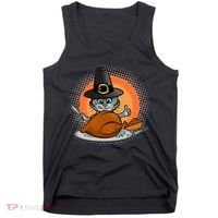 Cute Thanksgiving Happy Kitty Turkey Dinner Tank Top thumb 0