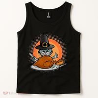 Cute Thanksgiving Happy Kitty Turkey Dinner Tank Top thumb 2