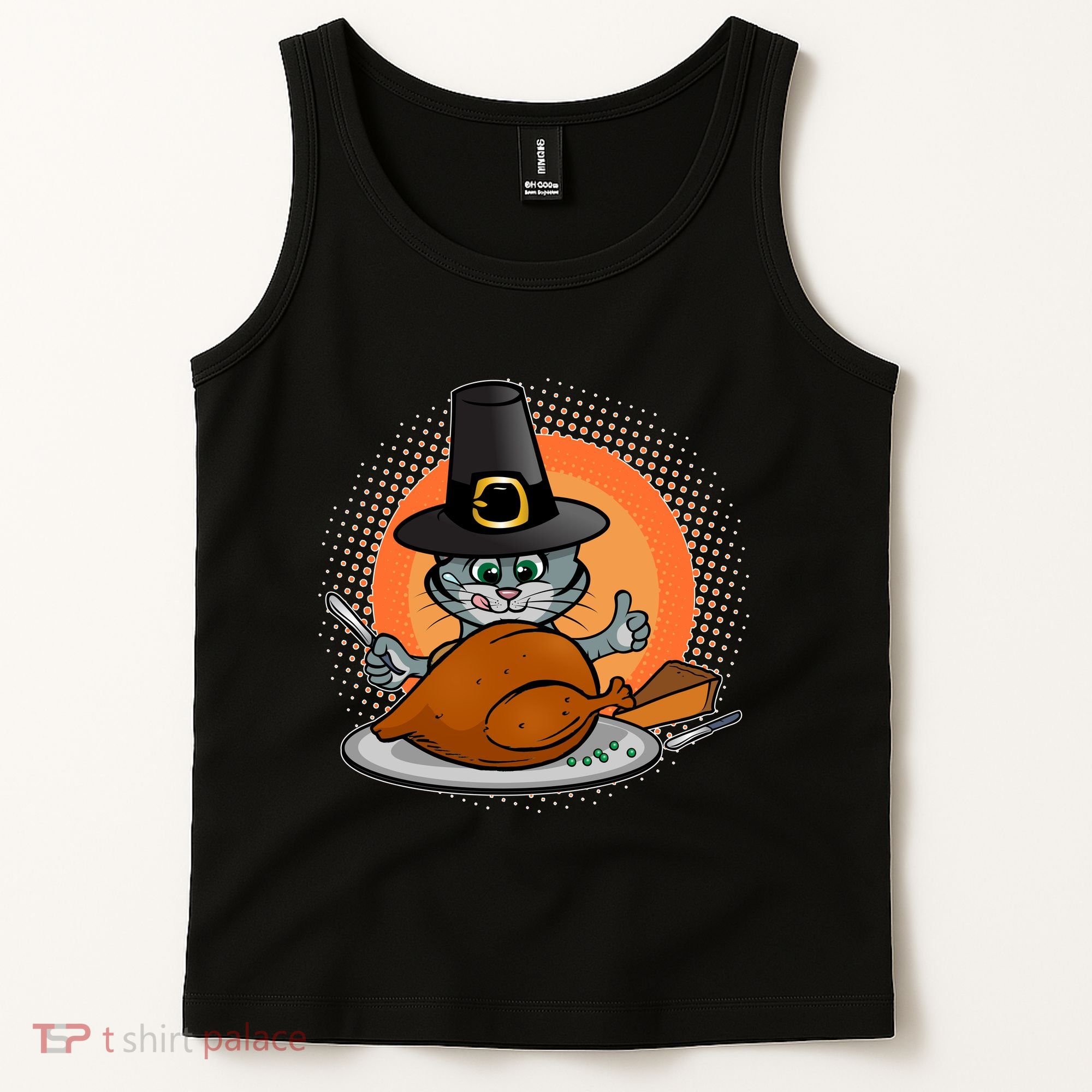 Cute Thanksgiving Happy Kitty Turkey Dinner Tank Top