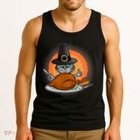 Cute Thanksgiving Happy Kitty Turkey Dinner Tank Top thumb 3