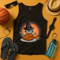 Cute Thanksgiving Happy Kitty Turkey Dinner Tank Top thumb 4