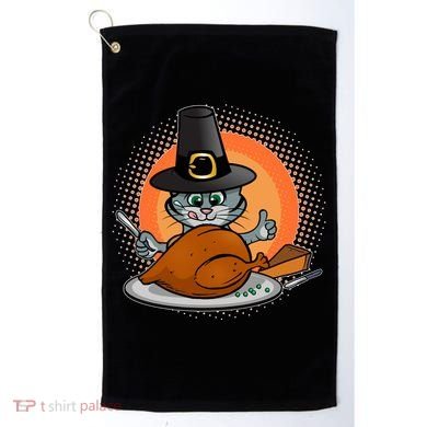 Cute Thanksgiving Happy Kitty Turkey Dinner Golf Towel