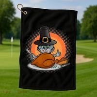 Cute Thanksgiving Happy Kitty Turkey Dinner Golf Towel thumb 1