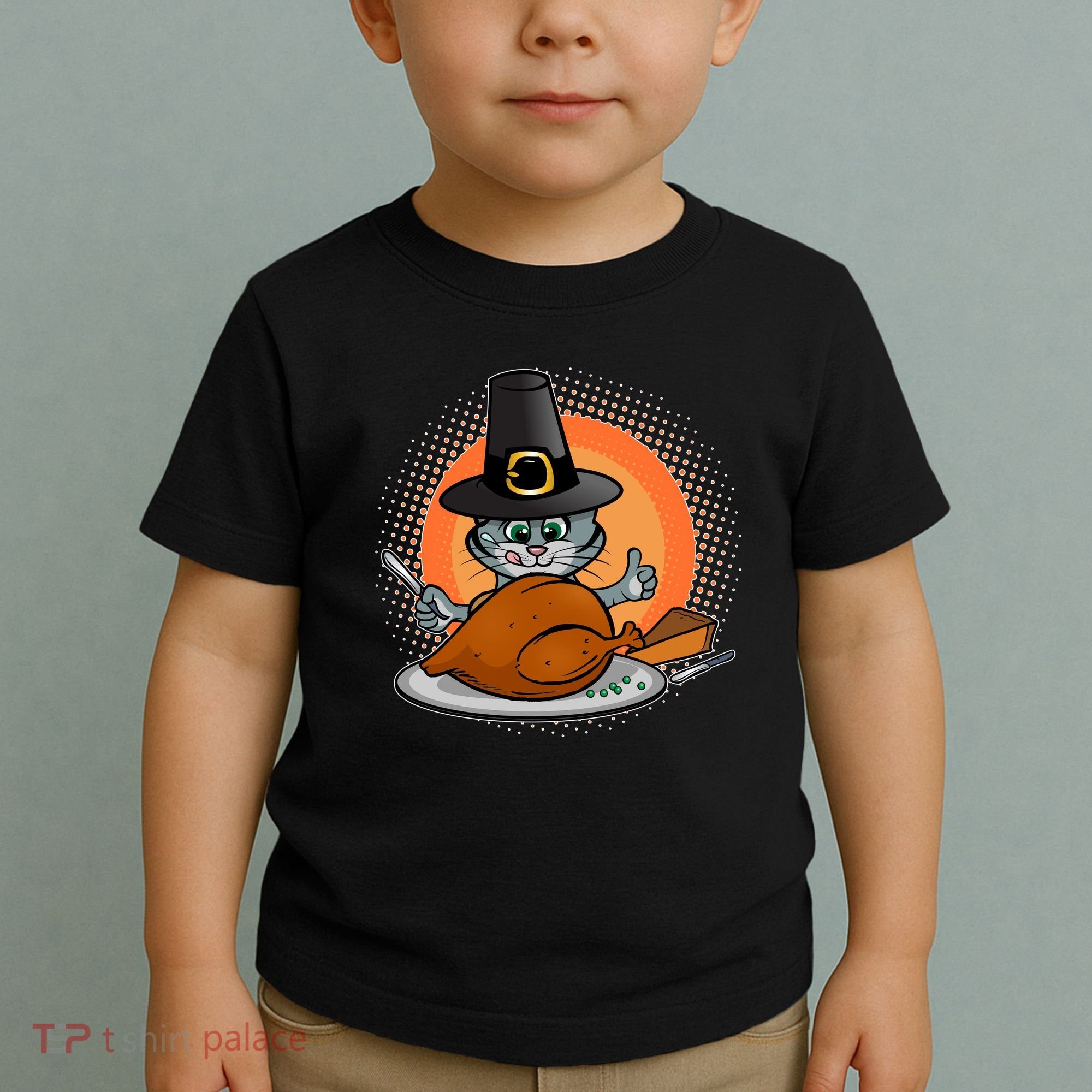 Cute Thanksgiving Happy Kitty Turkey Dinner Toddler T-Shirt