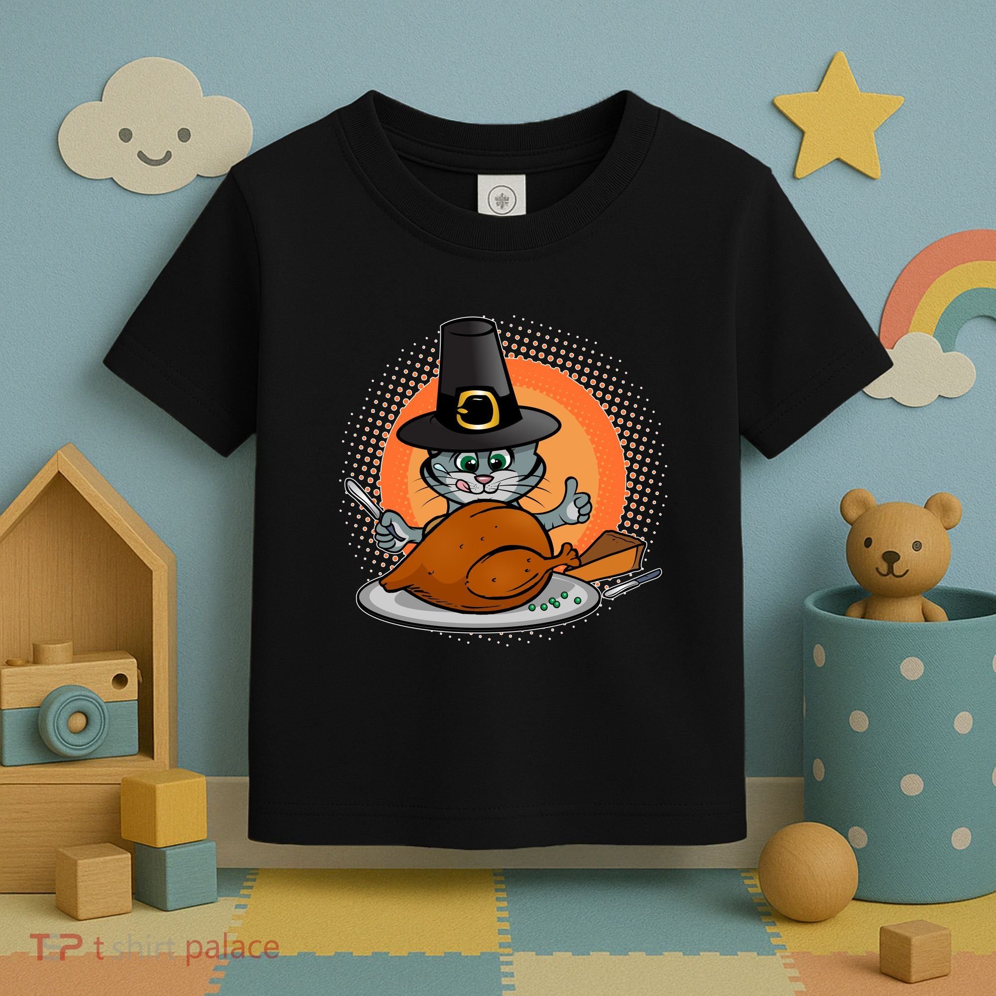 Cute Thanksgiving Happy Kitty Turkey Dinner Toddler T-Shirt