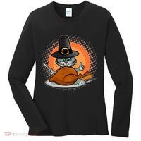 Cute Thanksgiving Happy Kitty Turkey Dinner Women's Long Sleeve Shirt thumb 0