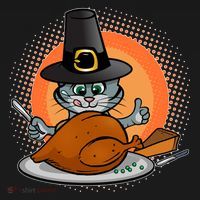 Cute Thanksgiving Happy Kitty Turkey Dinner Women's T-Shirt thumb 6