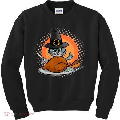 Cute Thanksgiving Happy Kitty Turkey Dinner Kids Sweatshirt