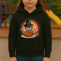Cute Thanksgiving Happy Kitty Turkey Dinner Kids Hoodie thumb 3