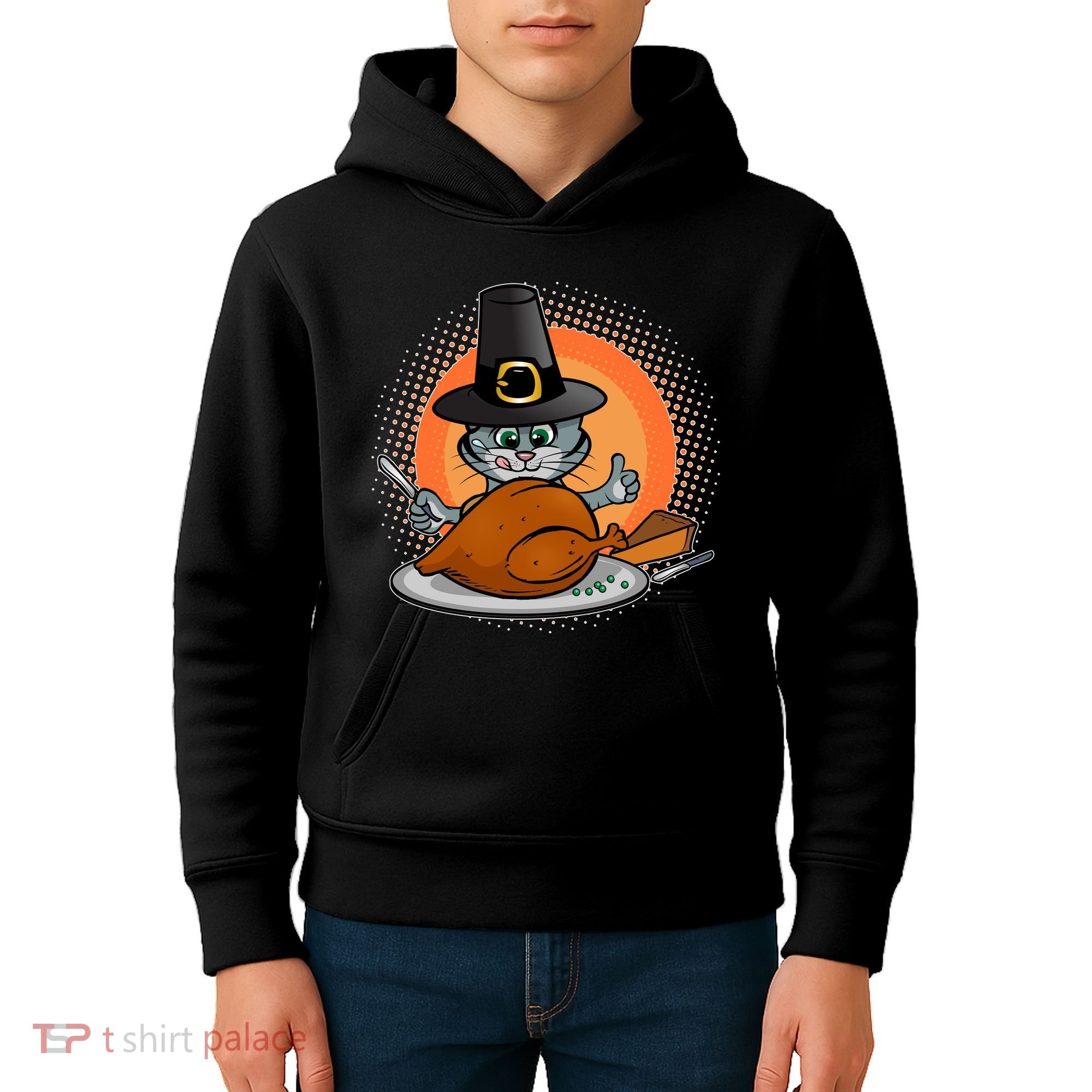 Cute Thanksgiving Happy Kitty Turkey Dinner Kids Hoodie