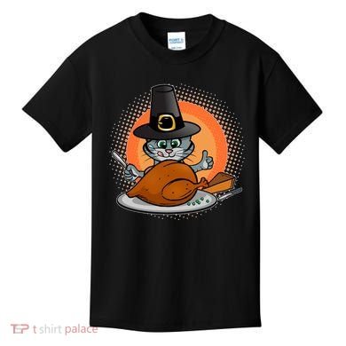 Cute Thanksgiving Happy Kitty Turkey Dinner Kids T-Shirt